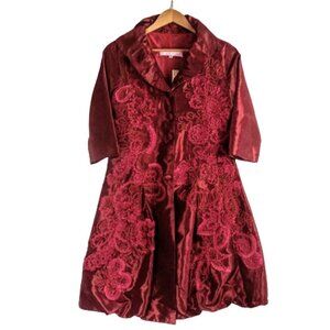 Sassy Thai Burgundy Red Embroidered Long Jacket NWT